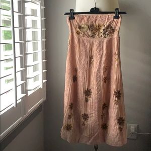 Joystick strapless dress pink crochet & stitching